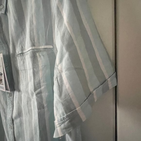 New Denim & Flower Ricky Singh Mint Gray and White Striped Button Down Shirt - Picture 2 of 15